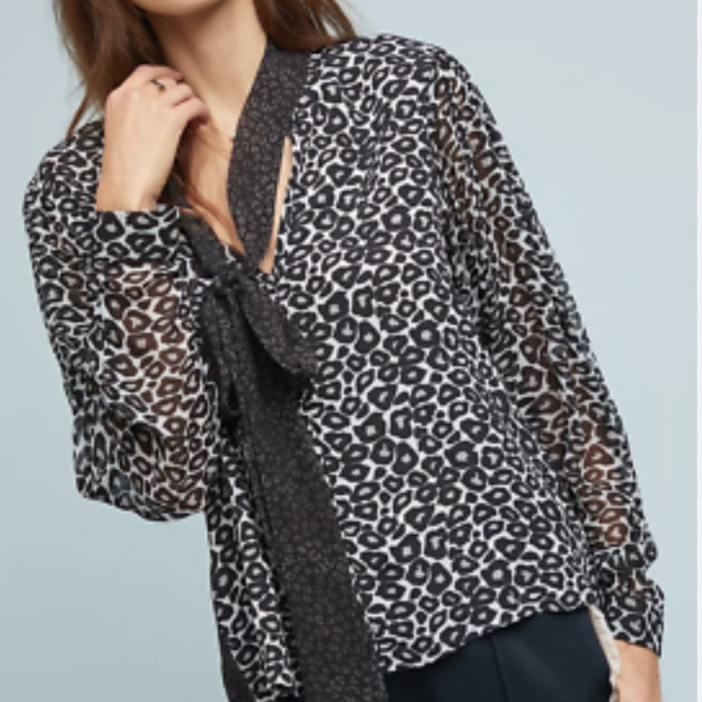 Anthropologie Black and White Leopard Print Blouse - Picture 2 of 6